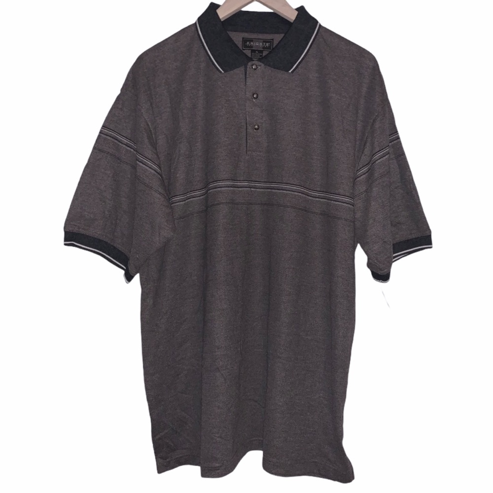 Vintage 90s Knights Sportswear Casual Grey Stripe Polo Shirt